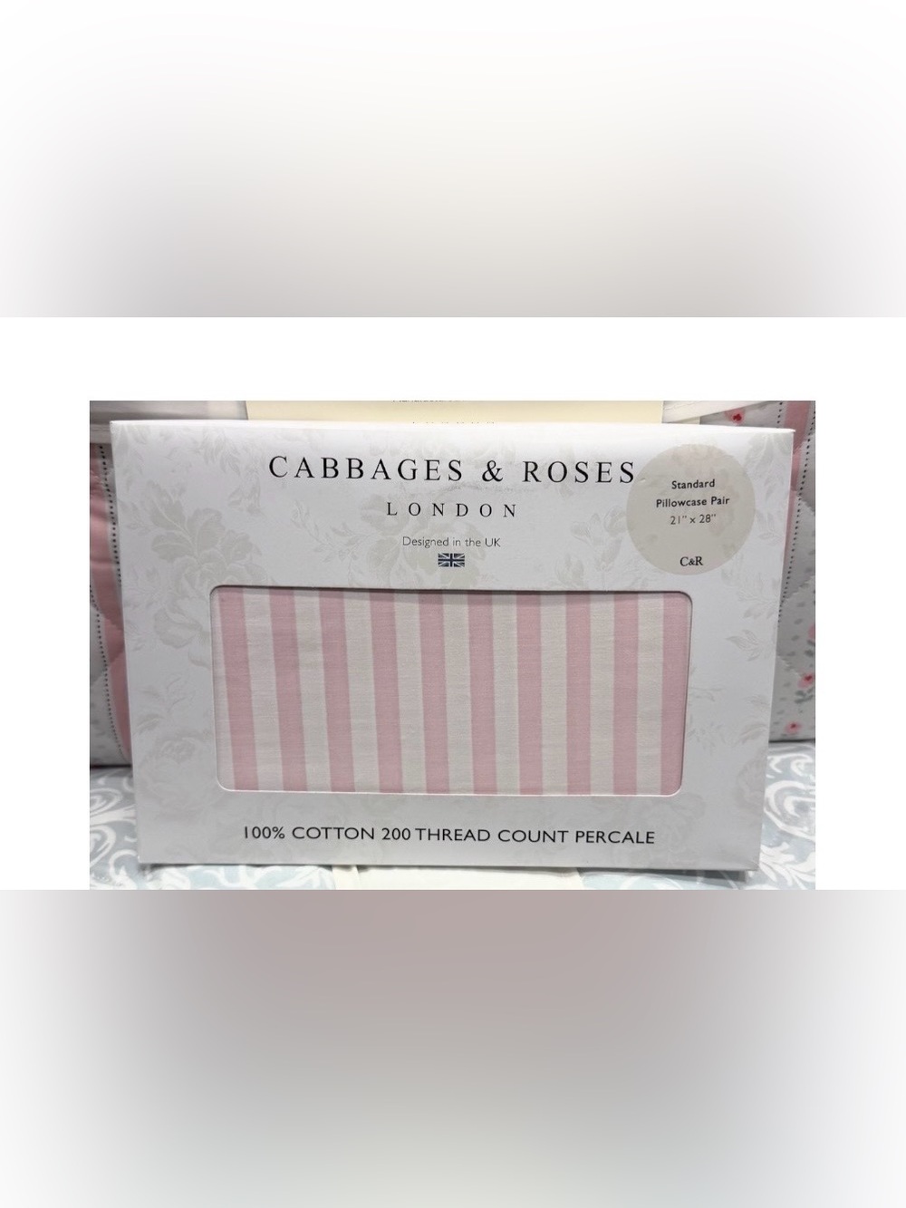 Cabbages & Roses Pink Stripe Percale Cotton Pillowcases ~ NWT Cottage Core